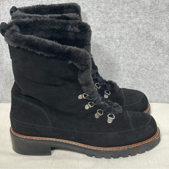 Stuart Weitzman Luge Faux Fur-Lined Suede Boots-Black-Women Size 8 - Picture 1 of 9